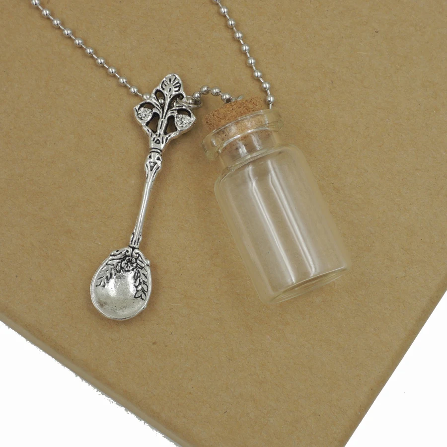 По мотивам сказки про Питера Пэна Ложка Шарм миниатюрный контейнер стеклянный кулон в виде флакона бутылки ожерелье NW513