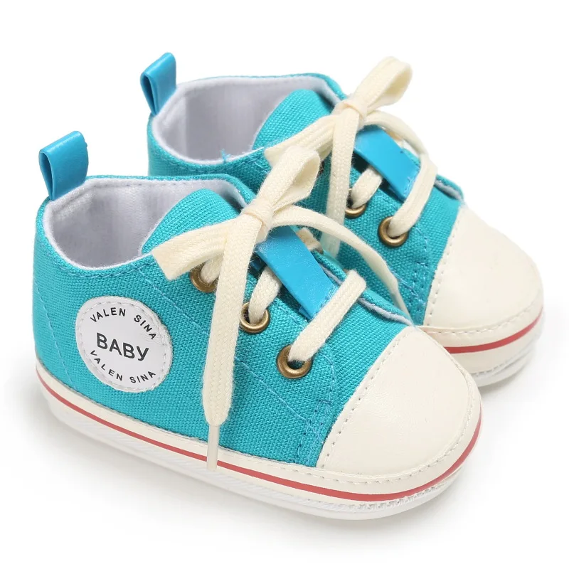 Обувь для новорожденных, обувь для первых шагов, Повседневная парусиновая спортивная обувь для малышей, кроссовки на шнуровке для маленьких мальчиков и девочек 0-18 месяцев