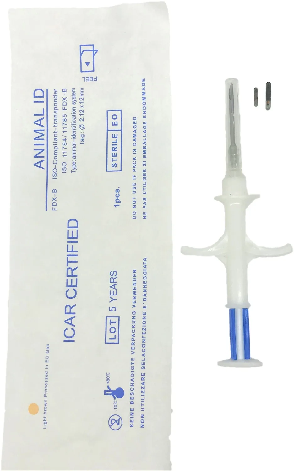 

200pcs FDX-B 1.4*8mm WS Rfid Veterinary Transponder Syringe for animals chip Cow Cattle Pig Fish Horse Snake Cats Identification