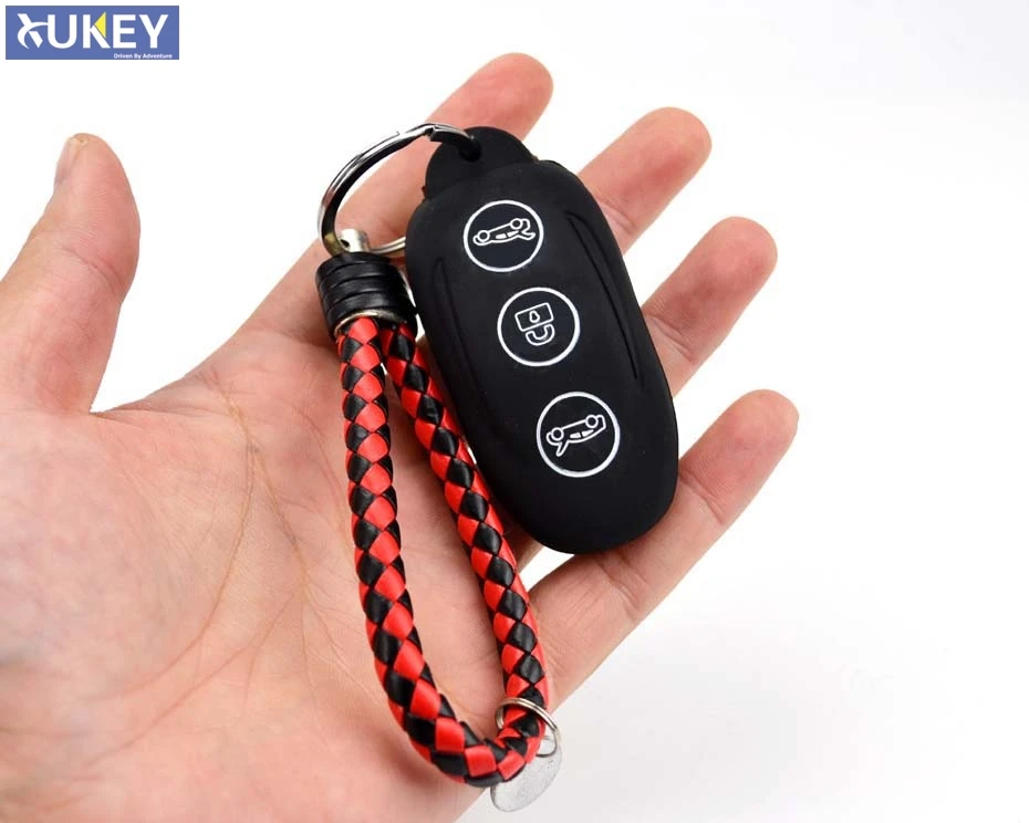 

For Tesla Model S Silicone Key Cover With Braided Key Strap Silicon FobPocket Remote Case Holder Keyring Key Chain Styling