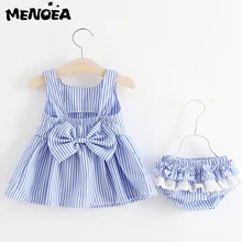 Menoea Baby Clothing Sets Cute Summer Sleeveless Dress Girls Three Piece Sets Short Pants+Dress Set Stripe Patten for Baby 6-24M zofz newborn baby clothing cotton baby girls short sleeve set three piece princess dress set with bow hair band and underpants