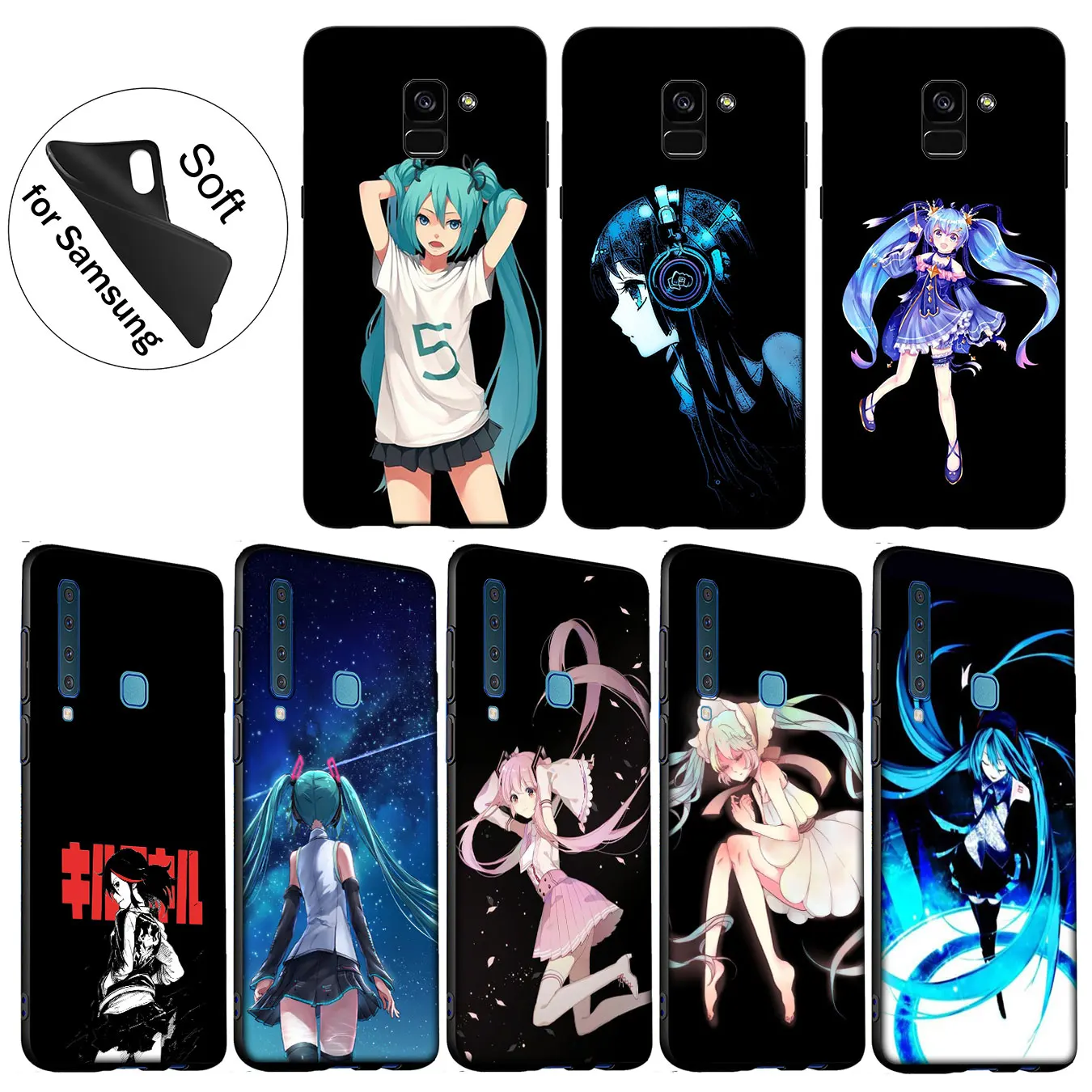 IYICAO Anime Girl Hatsune Miku Soft Cover Case for Samsung Galaxy A6 A9 A8 A7 2018 A3 A5 2016 2017 Note 9 8 10 Plus Lite |