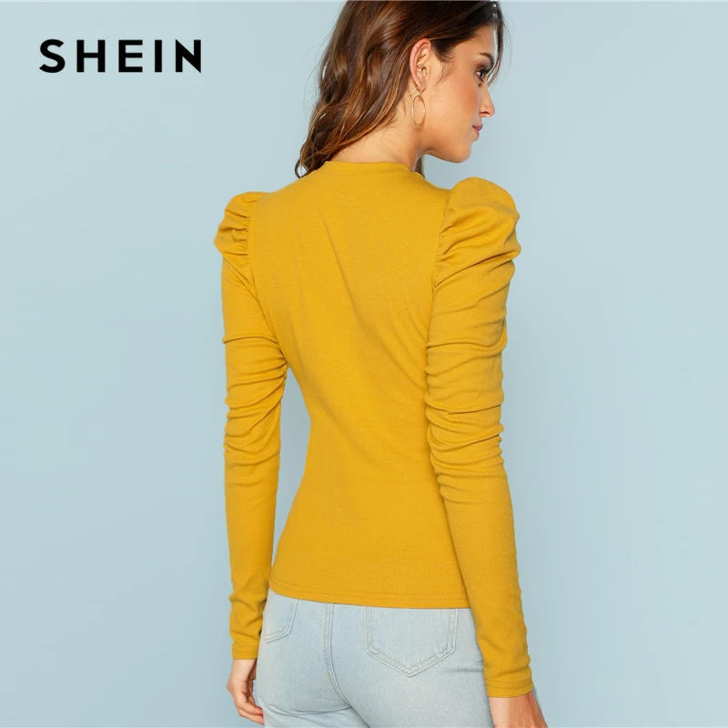 SHEIN элегантный минималистичный трикотажный Однотонный пуловер с буффами на