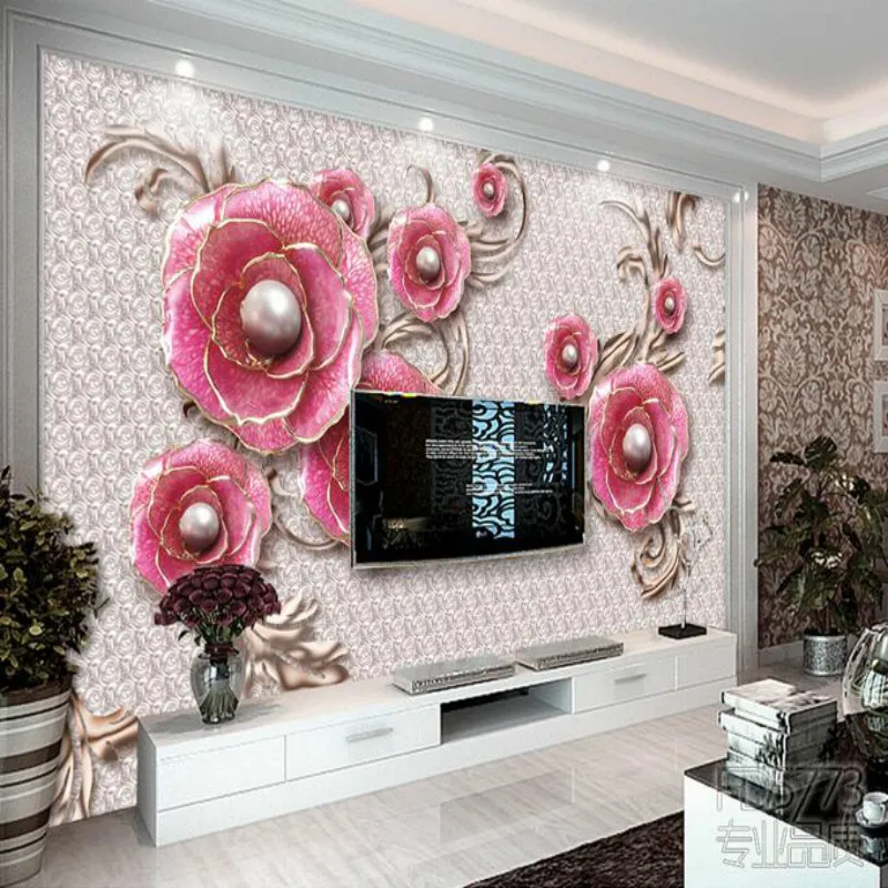 

Customization Backgrounds 3D Wallpaper for Walls 3d Wallpaper Murals Photo Silk for Living Room Exquisite Rose Jewelry Flower TV