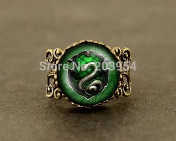 

New Handmade 12pcs/lot movie antique 2017 green snake seal Adjustable ring brass pendant for men women vintage steampunk vintage