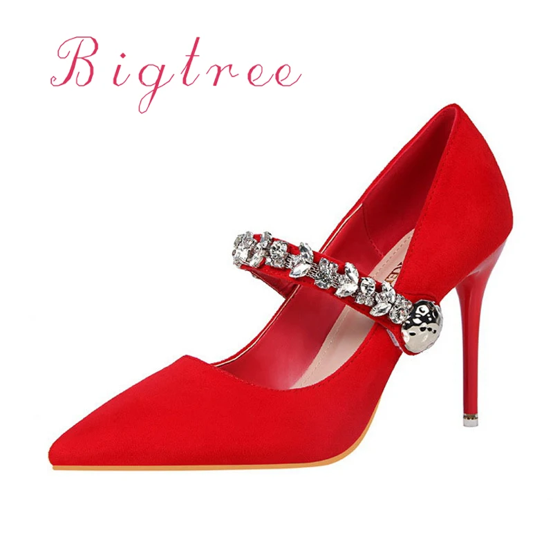 Hot 2017 Spring Autumn Women Pumps Rhinestone Green Red Sexy High Heels