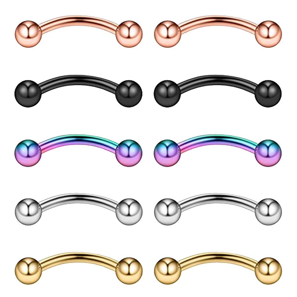 10 Pieces 16G 316L Stainless Steel Curved Balls Eyebrow Ear Lip Navel Ring Piercing 6mm 8mm 10mm 12mm Length