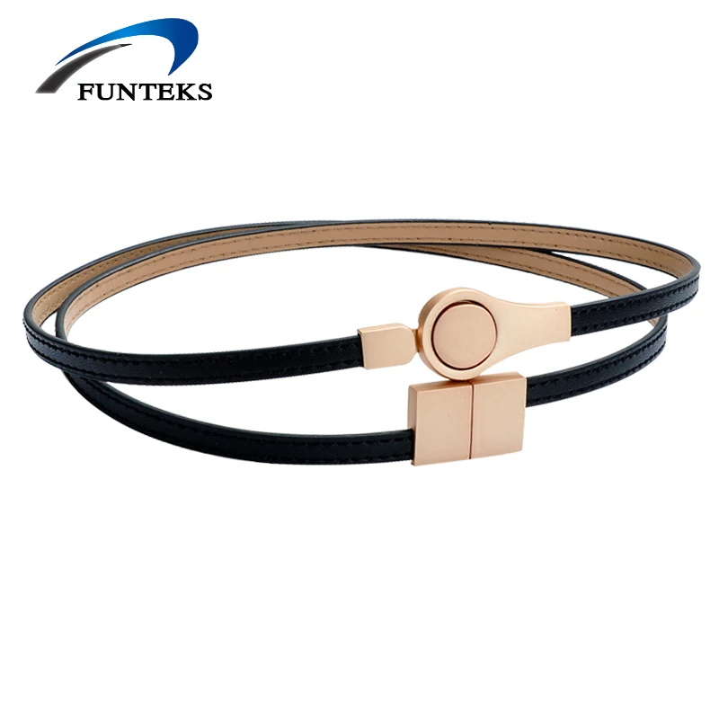 FUNTEKS 2017 Elegant Split Leather Thin Belts for Women Fashion