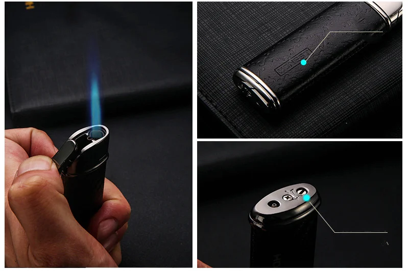 Мини-размер, струйный бутановый фонарь, газовая металлическая зажигалка, надувная ветрозащитная курительная зажигалка для сигарет, резьба, зажигалка для сигар LFB696
