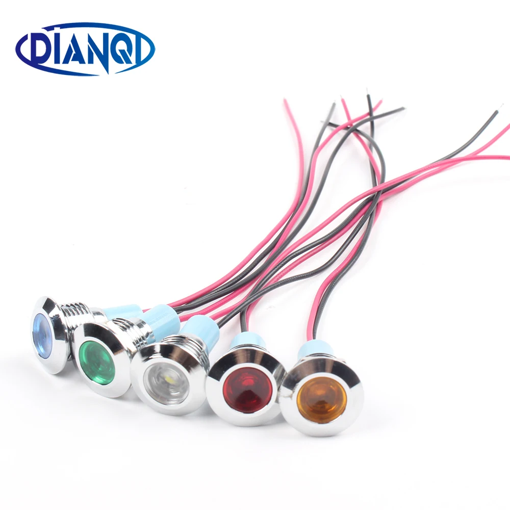 

12mm Waterproof Metal Flat Round Indicat Signal lamp LIGHT 3V 6V 12V 24V 220V with wire red yellow blue green 12ZSD.X