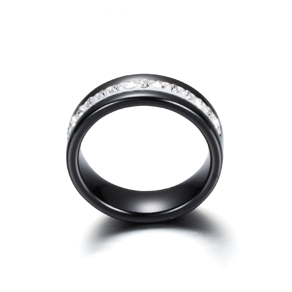 Wedding Rings for Women Men Couple Promise Band 6mm Wide One Row Bling Cubic Zircon Ceramic Rings Anniversary Engagement Jewelry