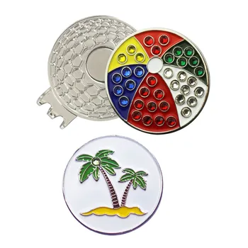 

PINMEI Crystal Golf Ball Mark with Magnetic Hat Clip(Golf Cap Clips) Beach Bolleyball & Palm Tree Pattern