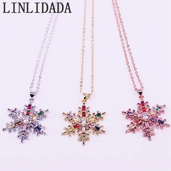 

5Pcs New trendy Micro Pave Rainbow CZ Zircon Snow Flower pendents necklace For Women Gift Jewelry