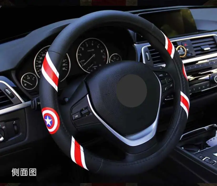 

2019 new PU leather Cartoon Captain Flag car steering wheel cover Fashion cute black blue decoration accessories