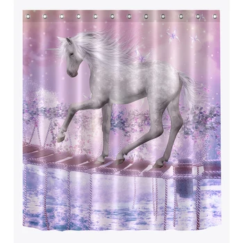 

LB 3D Funny Fairy Unicorn Purple Pink Fantasy Kids Shower Curtain Liner Extra Long Waterproof Bathroom Fabric For Bathtub Decor