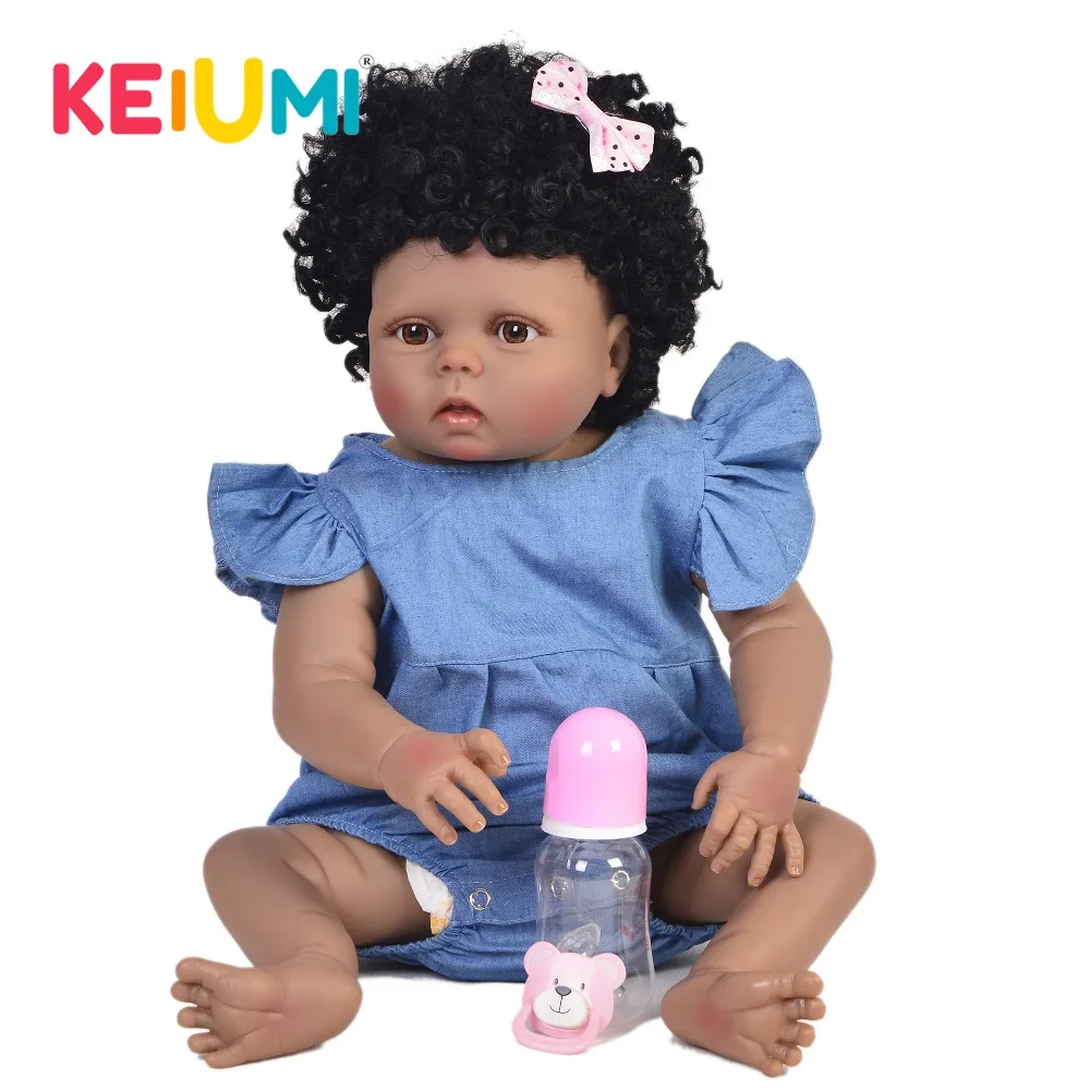 

KEIUMI 23'' Cute Reborn Baby Girl Dolls Curved Hairstyle Comfortable Full Silicone Vinyl Body Reborn Ethnic Doll for Kids Gift