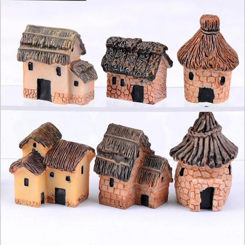 

Minimum Order $ 10 moss micro landscape ornaments six cottages Housing resin small house creative crafts ornaments DIY creative