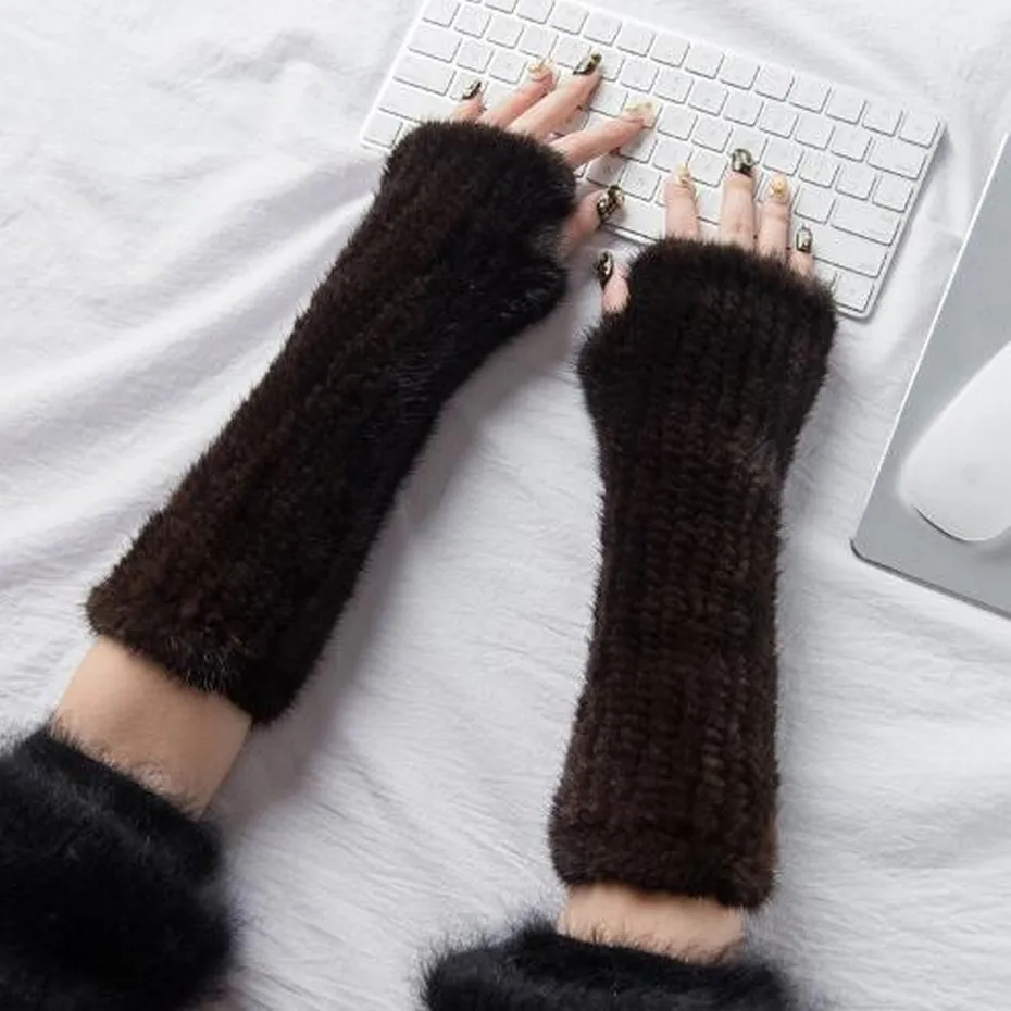 

Glaforny 2018 New Arm Mink Fur Mittens Fashion Fur Gloves Black Brown Winter Knitted Mink Fur Gloves Mittens 30CM/40CM