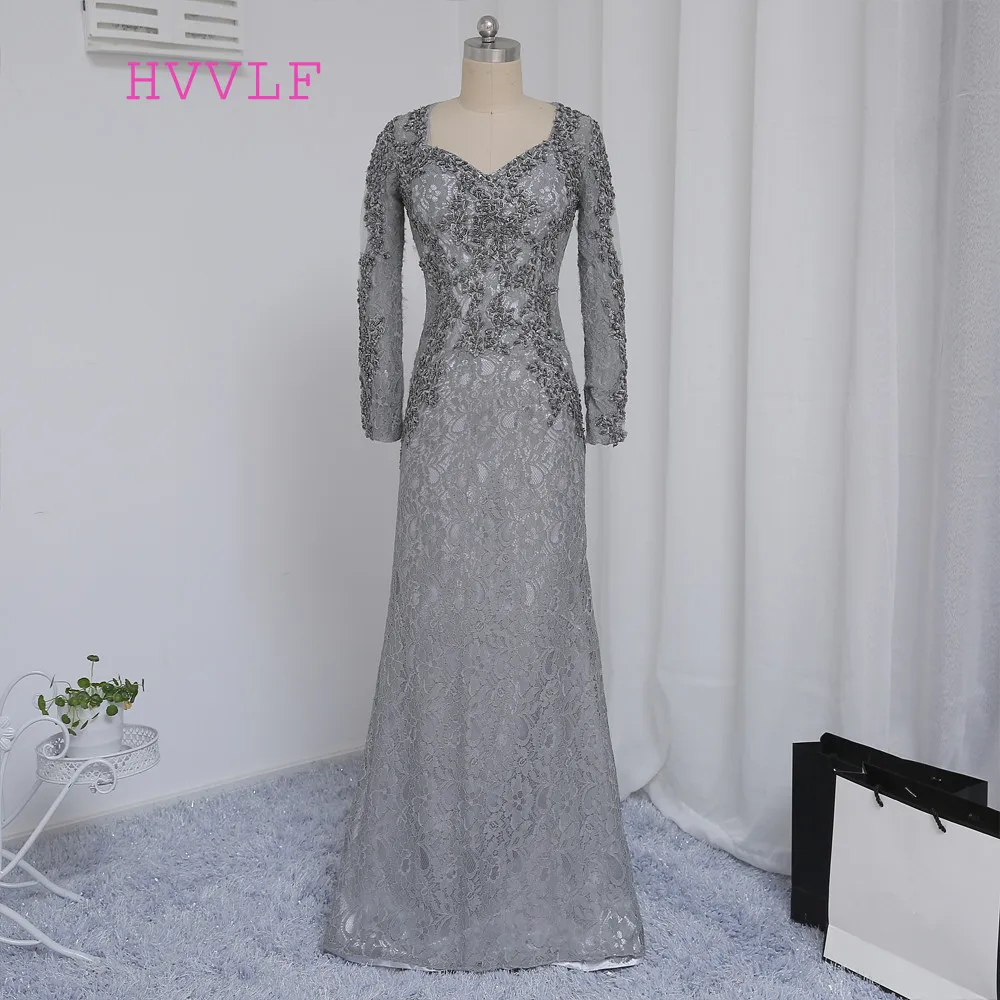 Plus Size Grijs 2019 Moeder Van De Bruid Jurken Mermaid V-hals Lange Mouwen Lace Wedding Party Dress Moeder Jurken Voor bruiloft Plus Size Grijs 2019 Moeder Van De Bruid Jurken Mermaid V-hals Lange Mouwen Lace Wedding Party Dress Moeder Jurken Voor bruiloft