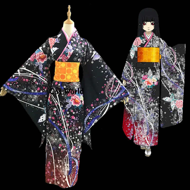 Кимоно Jigoku Shoujo Enma Ai юката платье горничной наряд Униформа аниме косплей
