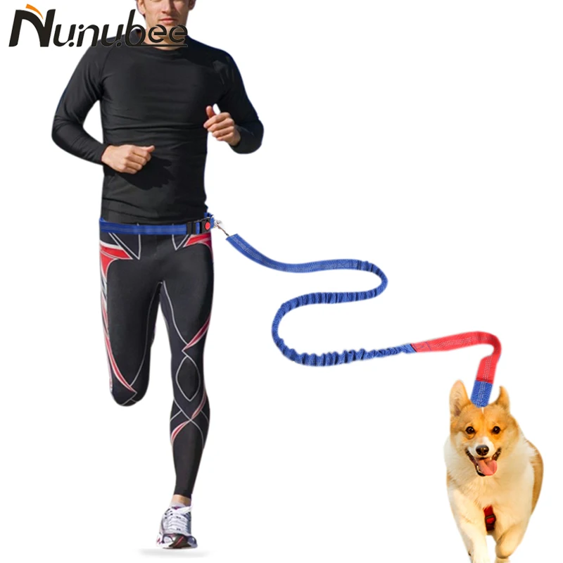 Nunubee Elastic Waist Dog Leash Running Dog Sport Product Adjustable Nylon Reflective Strip Dog