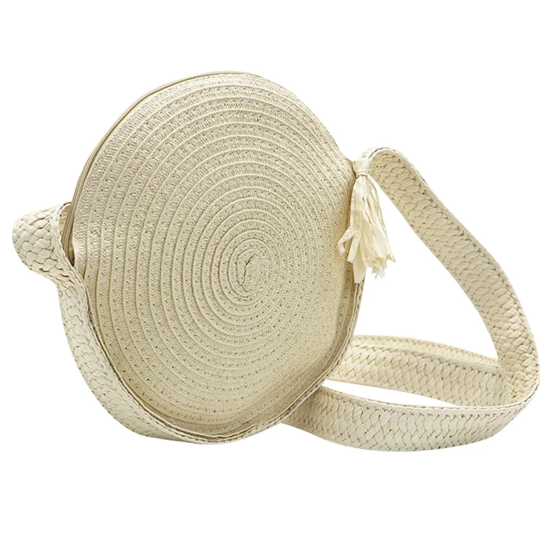 

Women Bohemian Bali Round Straw Bag Summer Beach Vintage Handmade Shoulder Bag Woven Circle Portable Crossbody Bag