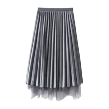 KIGO осень зима Женская бархатная плиссированная юбка Реверсивные великолепные юбки женские повседневные юбки миди с эластичной талией KI2744H