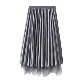 

KIGO 2018 Autumn Winter Womens Velvet Pleated Skirt Reversible Gorgeous Skirts Female Casual Elastic Waist Midi Skirt KI2744H