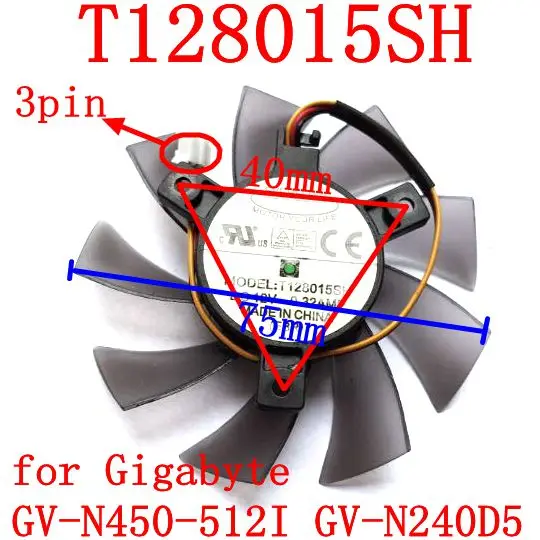 

Free Shipping T128015SH 75MM 40mmx40mmxmm 3PIN for Gigabyte GV-N450-512I GV-N240D5 graphics card fan