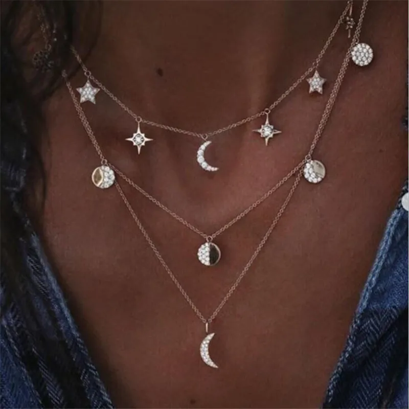 

DIEZI Vintage Multilayers Chain Necklace Women 2018 Fashion Beach Punk Gold Silver Color Statement Necklace For Girls Jewelry