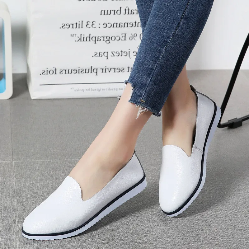 

New Slip-on causal women flats shoes Genuine Leather loafers female comfortable white summer Moccasins shoes woman 2018 NBT1035
