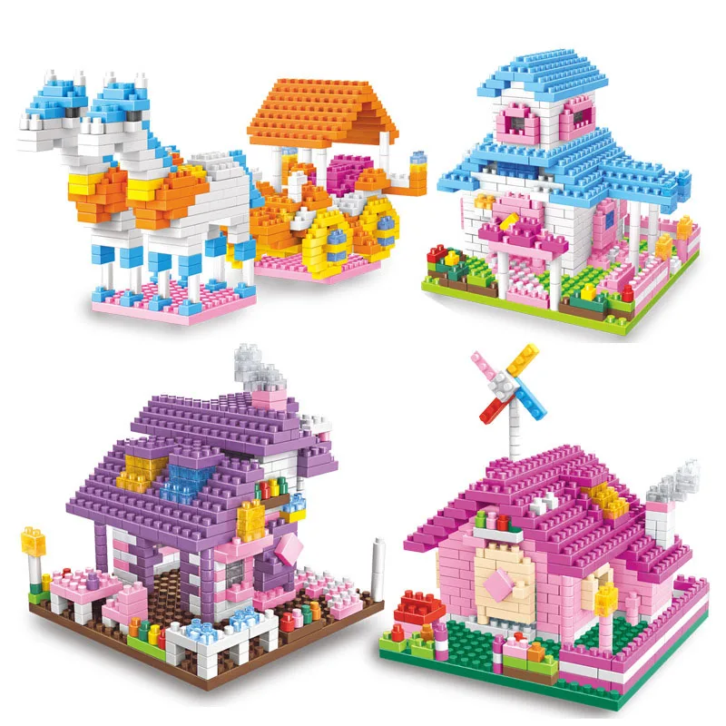 Colorful City House Building Blocks small Particle spell insert playmobil children