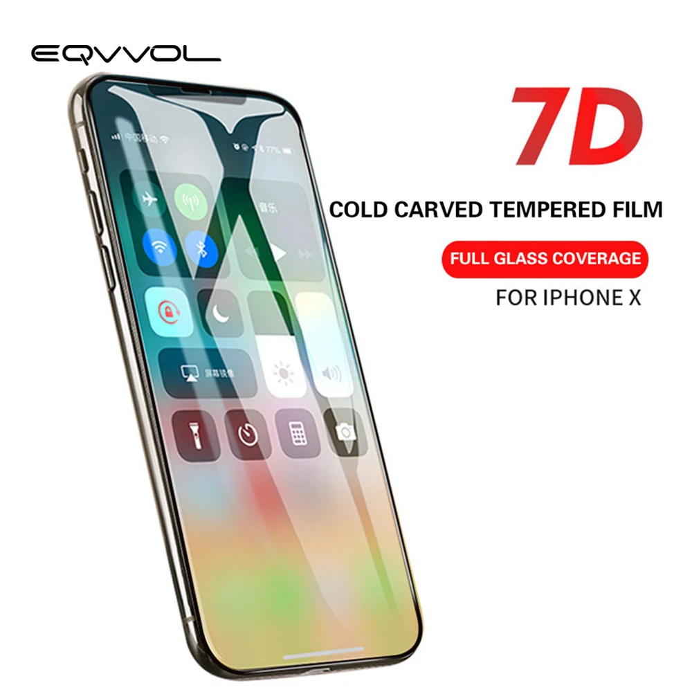Kopen Eqvvol 7D Koude Carving Volledige Cover Gehard Glas Voor iPhone XR XS MAX X 8 7 6 6 s Plus gebogen Rand Screen Protector 9 H Voor Film