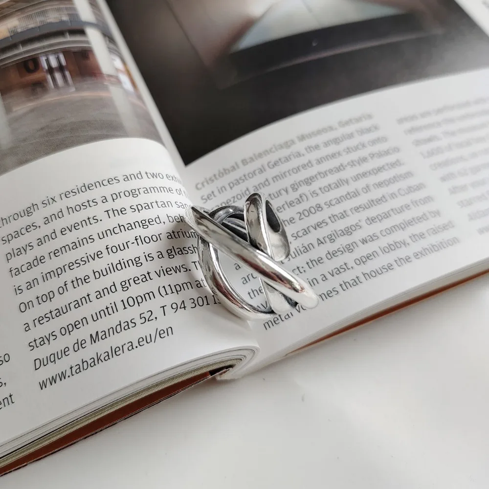 SHANICE корейское кольцо из стерлингового серебра 925 пробы тяжелая промышленность геометрические Многослойные линии плетение Bijoux Femme панк кольцо аксессуары