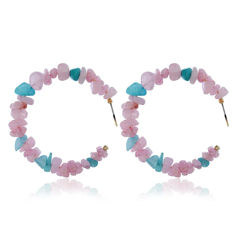 

Woman Ear Rings Fashion 2019 Irregular Stone Hoop Earrings Colorful Gravel Pink green Korean Jewelry Simple Aros Mujer Metal