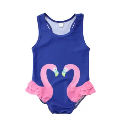 Toddler Kids Baby Girls Swim Swimwear Swan Print Swimsuit Beachwear Costume 1pcs