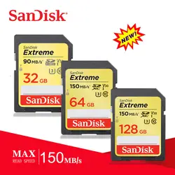 SanDisk Extreme карты памяти Разъем для SD карты со шлейфом 32 gb 90 МБ/с. SDHC 64 gb 128 gb U3 SDXC High speed 150 МБ/с. для цифровых зеркальных/HD камера