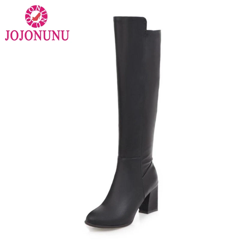 

FITWEE Women High Heels Boots Thick Heels Women's Winter Shoes Fur Warm Knee High Boots Fashion Ladies Footwear Size 32-43