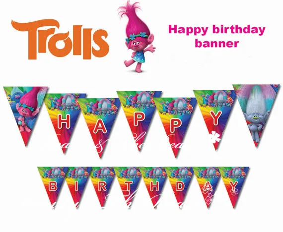 us 9 99 trolls banner baby shower birthday party decorations kids event party supplies trianglees party printable candy bar in banners streamers printable birthday banner