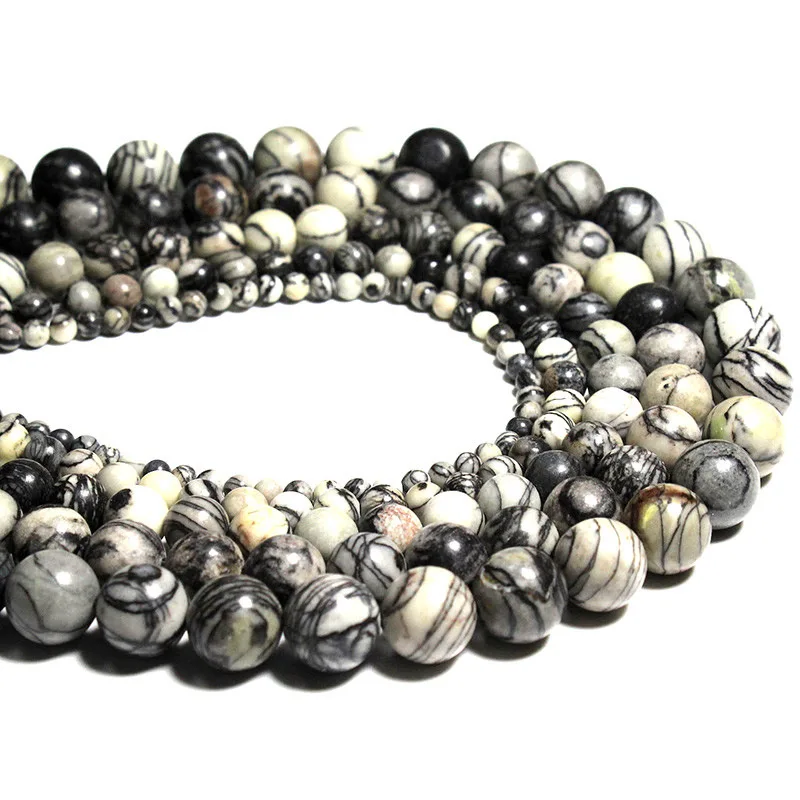 

AAA DIY Black Zebra Stone Beads Charm Black Mesh Beads Loose Rosary For Jewelry Making Strand 4-12mm Natural Stone High Quality