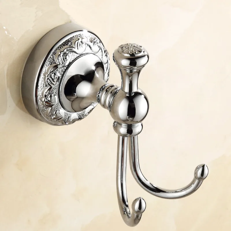 

Europe Antique Finish Chrome Plated Hanging Clothes Two Hook Carving Pattern Sanitary Products Silvery Bathroom Accessories Wa14