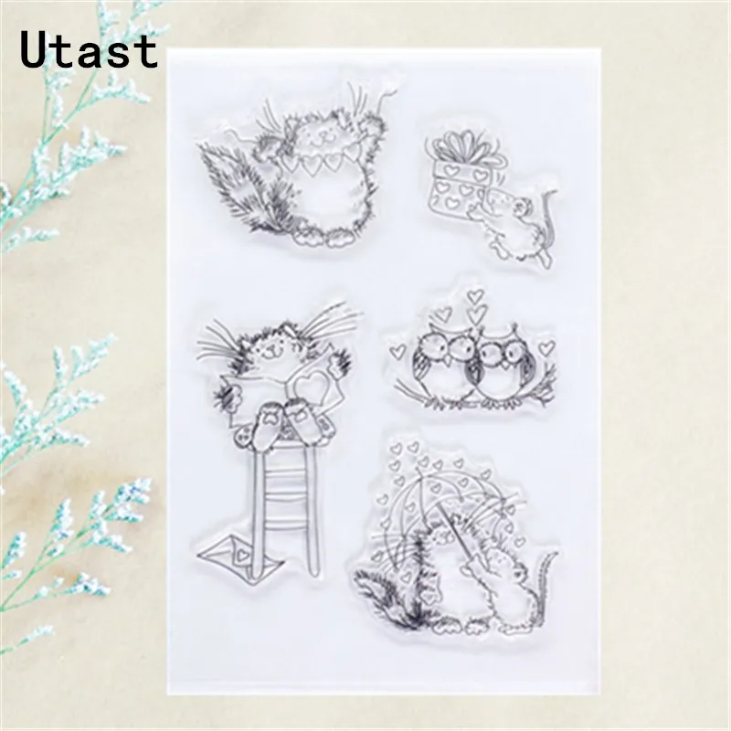 

Cat Mouse and Owl Clear Silicone Stamps /Transparent Rubber Stamp for DIY Scrapbooking /Photo Album Decorative Craft Making