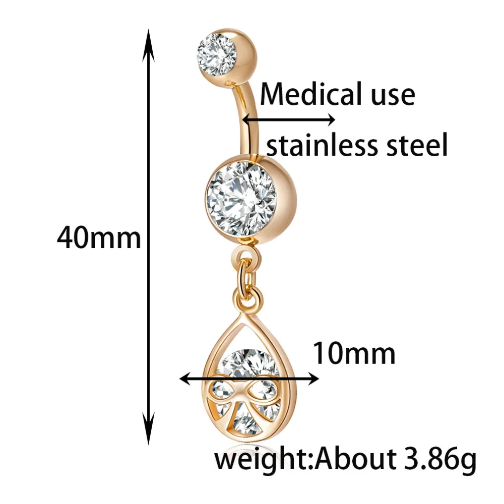 Медицинская нержавеющая сталь пупка Кольцо пирсинг Кристалл камни пупок пупочной ногтей серьги украшения для тела