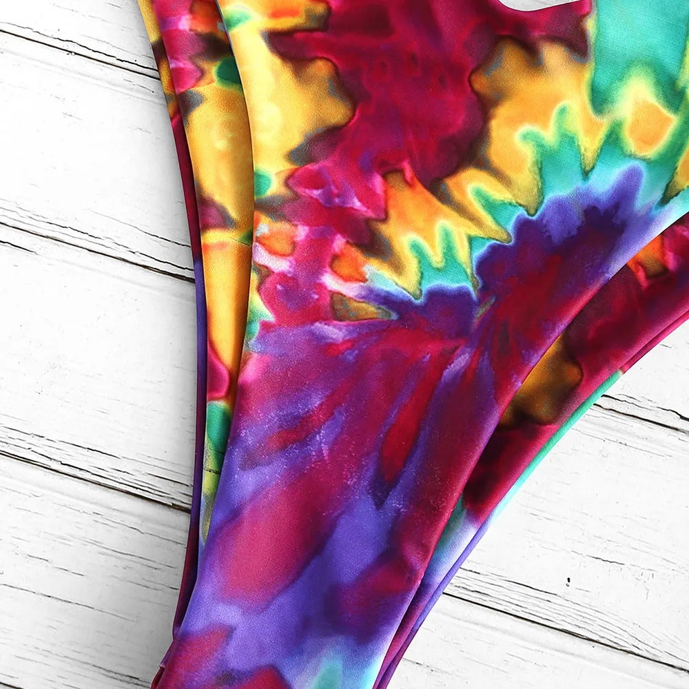 Günstige ZAFUL Bikini Tie Dye Bügel Hohe Bein Bikini Set Spaghetti trägern Badeanzug Ästhetischen Sexy Badeanzug Frauen Bademode 2019