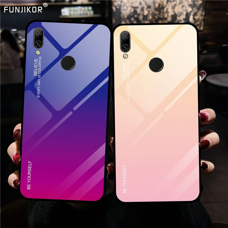 

Luxury Gradient Tempered Glass Case For Huawei Y9 2019 JKM-LX1 JKM-LX2 JKM-LX3 6.5 inch Phone Cases Cover Protective Funda