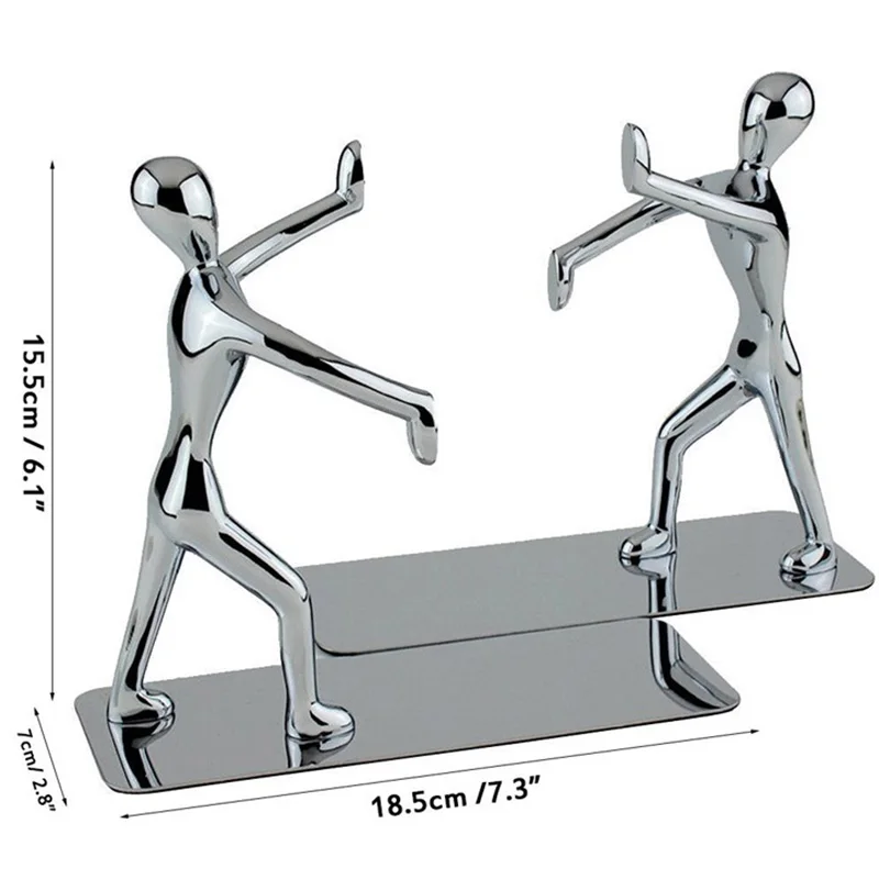 

High Quality 1 Pair Stainless Steel Kung Fu Kid Book Clips European Bookend for House Decoration