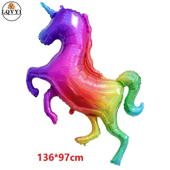 

50pcs Large Unicorn Balloons Laser Material Rainbow Horse Foil Balloon baby birthday Party Wedding Decoratiaon Balloon Kids Toys