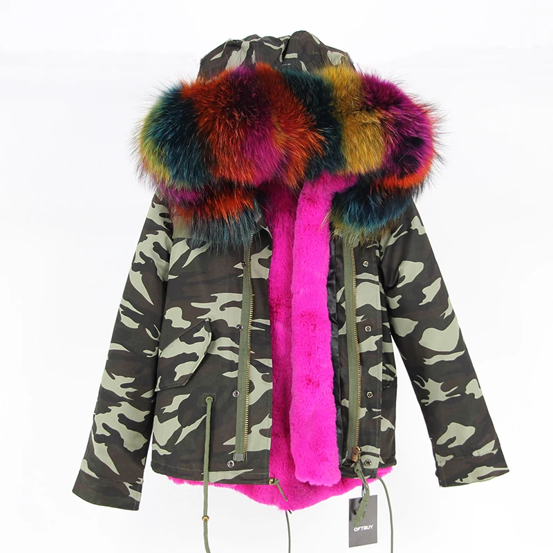 OFTBUY/ Новые камуфляжные парки зимняя куртка женская парка пальто из натурального меха енота с большим меховым воротником и капюшоном теплая толстая