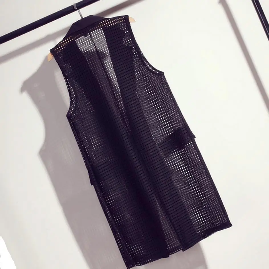 Women falsePocket Long Vest Coat plus size M-4XL Elegant Office Suits Sleeveless Jacket Female Waistcoat Colete Feminino
