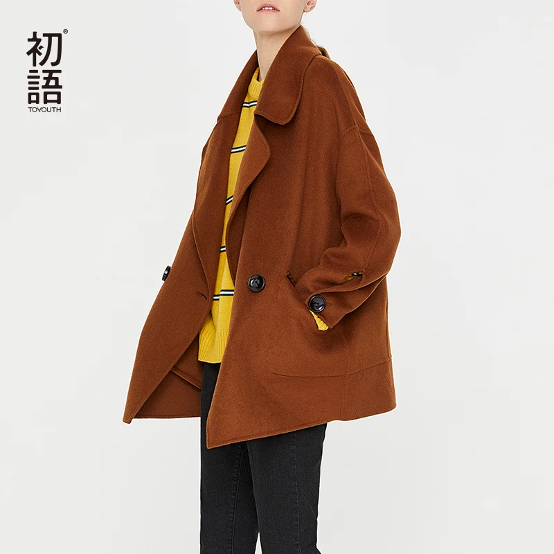 

Toyouth New Autumn 2019 Vintage Loose Wool Coat Women Stylish Turn-Down Collar Ladies Woolen Coat Short Jackets Tops Abrigos
